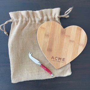 New ACME Party Box Company Bamboo Heart Cutting Board & Cheese Knife